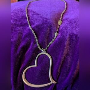 Gold Tone Heart And Arrow Pendant Necklace
